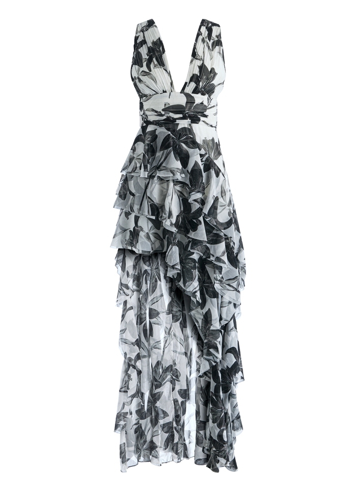HOLLY LOW NECK ASYMMETRIC RUFFLED MAXI DRESS - STARGAZER OFF WHITE LG image 5 - Alice And Olivia