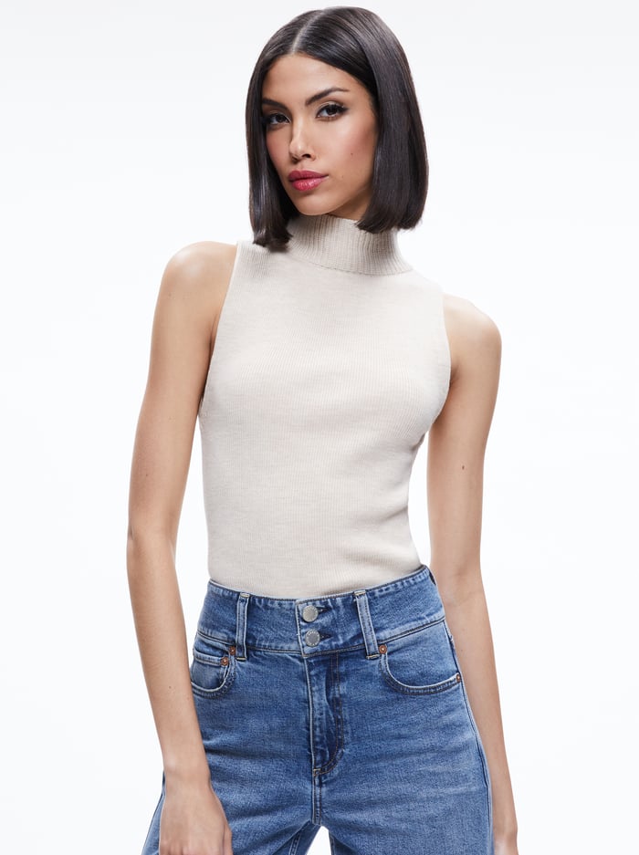 DARCEY TURTLENECK SWEATER TANK - ALMOND HEATHER - Alice And Olivia