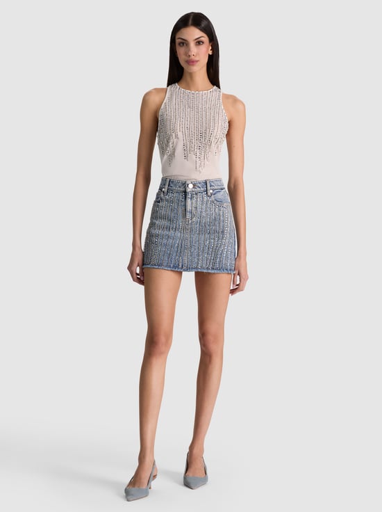 KIERA EMBELLISHED DENIM MINI SKIRT