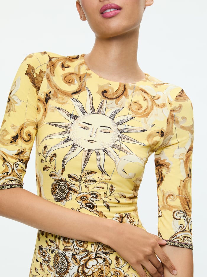 DELORA CREW NECK FITTED MINI DRESS - LISBOA LEMON MERINGUE image 1 - Alice And Olivia