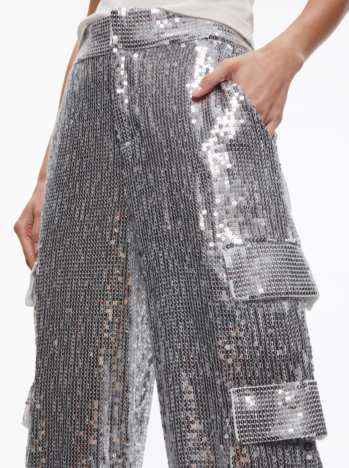 HAYES SEQUIN EMBELLISHED WIDE LEG PANT - SILVER image 3 - ALICE + OLIVIA