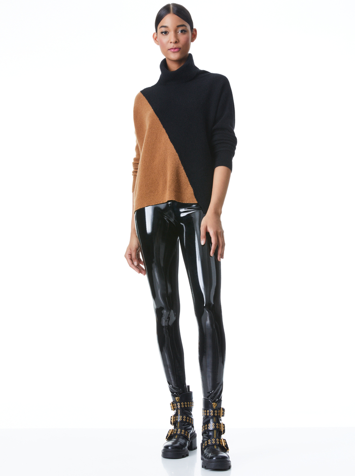 JACOB COLORBLOCK TURTLENECK - BLACK/CAMEL image 2 - ALICE + OLIVIA
