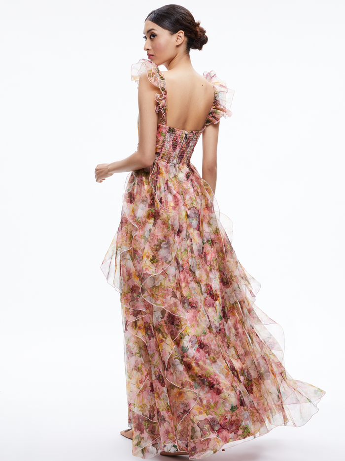 JASMINA RUFFLE GOWN - JUNIPER FLORAL BLACK image 1 - Alice And Olivia
