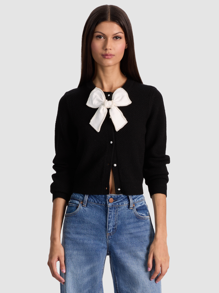 DOLLIE EMBELLISHED CARDIGAN - BLACK/SOFT WHITE - Alice And Olivia