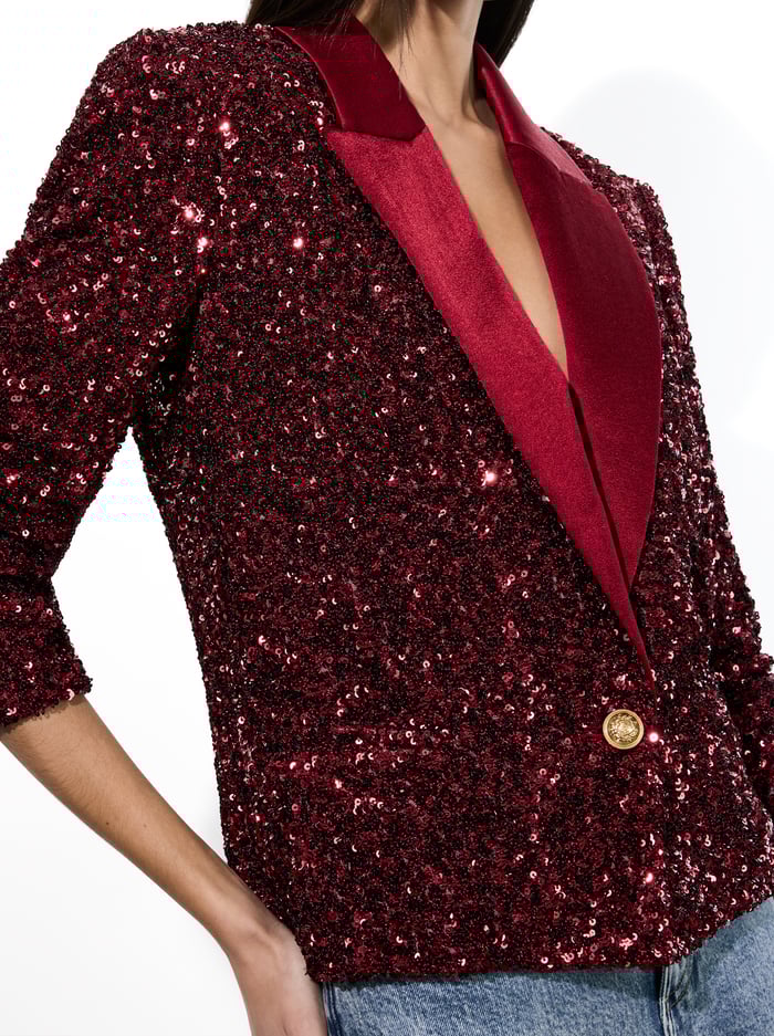 DEVYN SEQUIN BLAZER - GARNET image 4 - Alice And Olivia