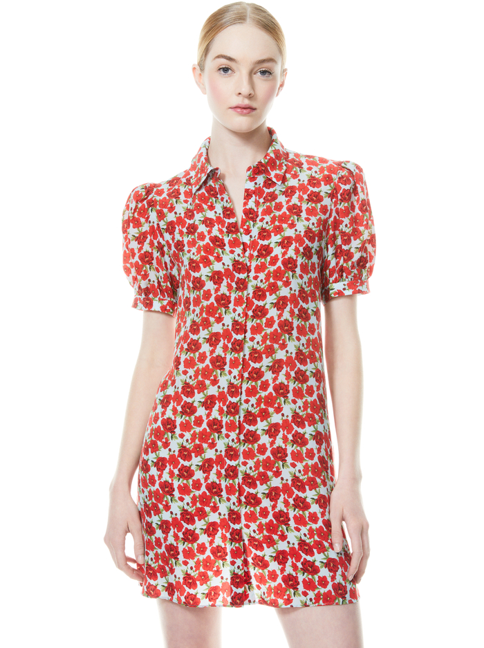 JEM FLORAL SHIRT DRESS - FORGET ME NOT SM BRIGHT POPPY image 2 - Alice And Olivia