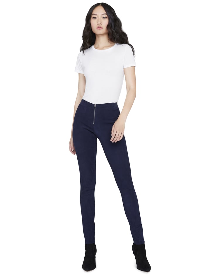 FRONT ZIP SUEDE LEGGING - NAVY image 4 - Alice And Olivia