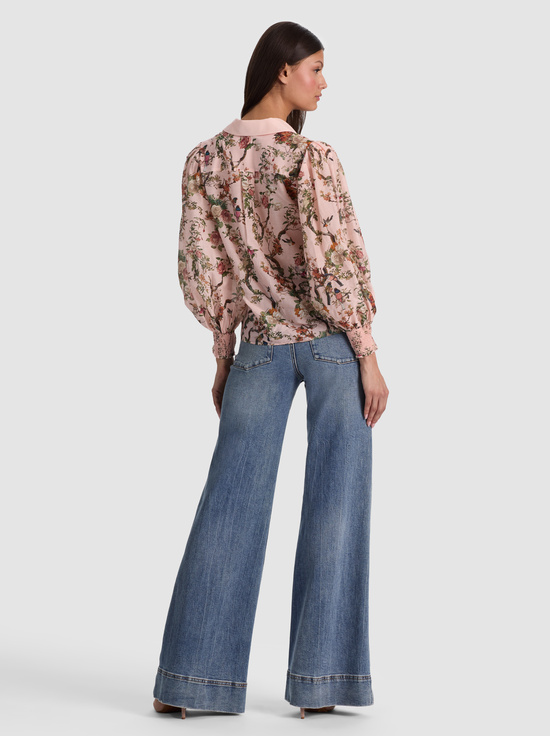 SUNSET GROVE ENGLISH ROSE-CHARIS BUTTON DOWN BLOUSE