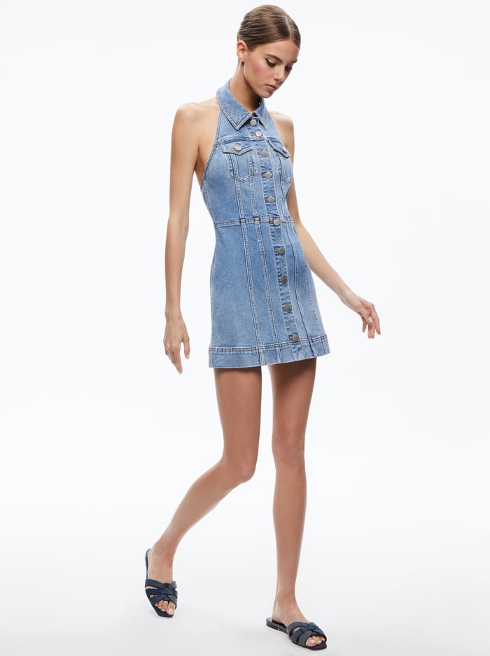 KENDALL DENIM MINI DRESS - IVY BLUE image 4 - Alice And Olivia