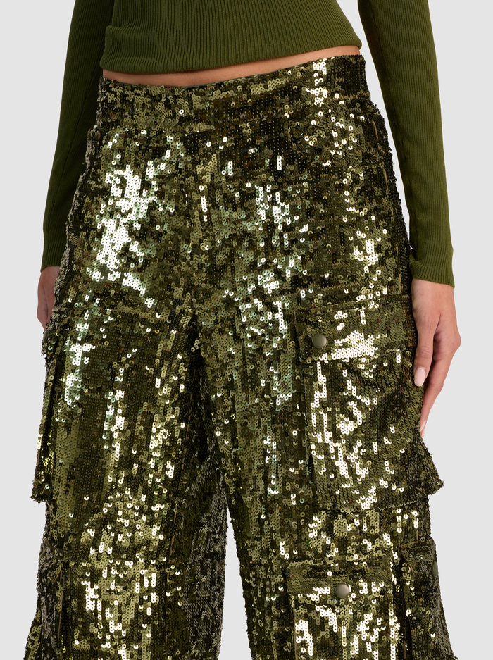 OLYMPIA SEQUIN CARGO PANT - DARK OLIVE image 3 - ALICE + OLIVIA