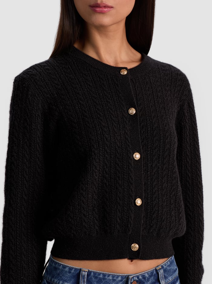 DOLLIE CASHMERE CABLEKNIT CARDIGAN - BLACK image 3 - Alice And Olivia