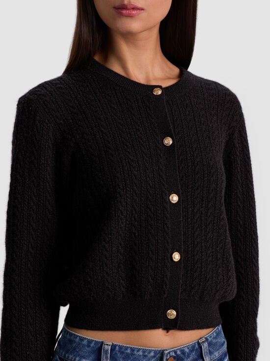 BLACK-DOLLIE CASHMERE CABLEKNIT CARDIGAN
