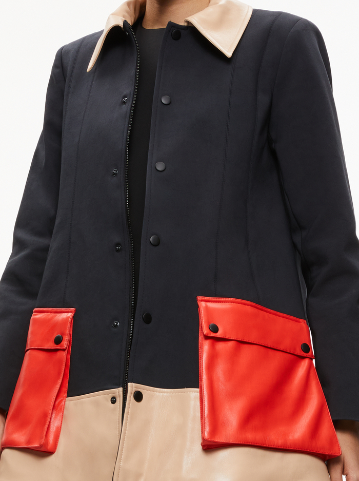 SHONTA COLORBLOCK POCKET JACKET - BLACK/ALMOND/PERFECT RUBY image 2 - Alice And Olivia