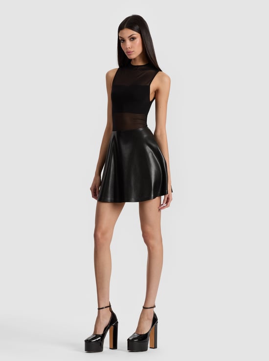 BLACK-CHARA VEGAN MINI DRESS