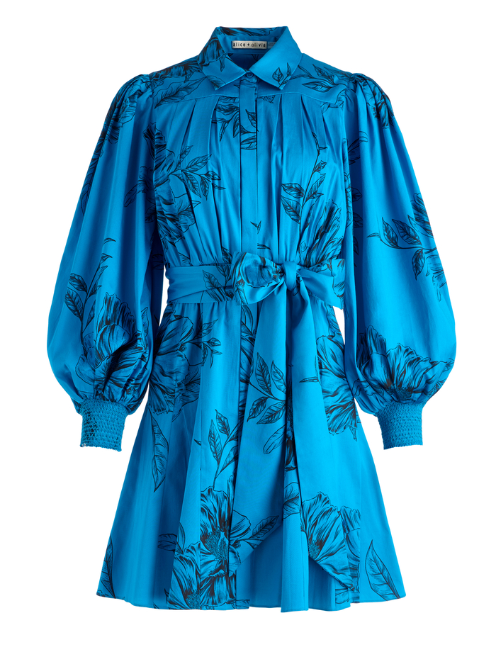 TIFFIE BELTED MINI DRESS - ASTER FLORAL TURKISH BLUE image 5 - Alice And Olivia