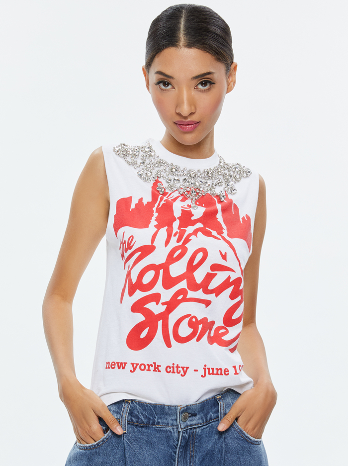 Micah Embellished Muscle Tank In Off White/multi | Alice + Olivia