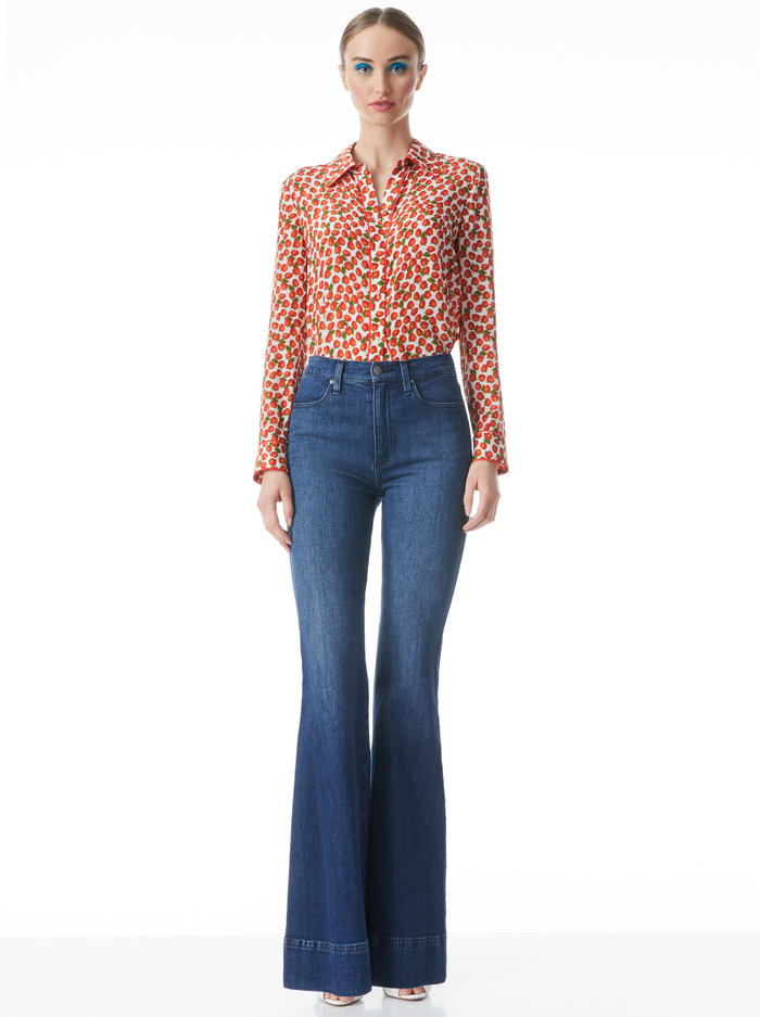 WILLA SILK BLOUSE - STRAWBERRY JAM SOFT WHITE image 2 - Alice And Olivia