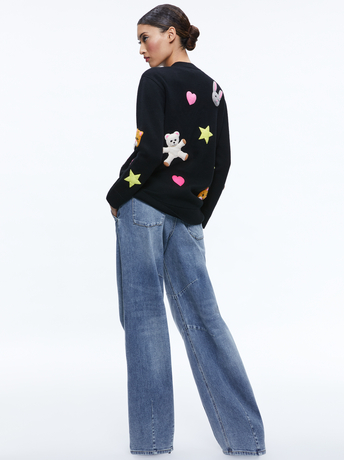 BLACK MULTI-BRADFORD APPLIQUE CARDIGAN