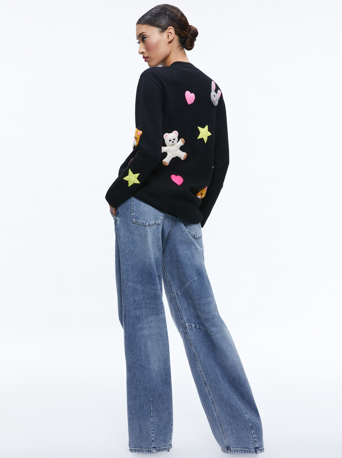 BRADFORD APPLIQUE CARDIGAN - BLACK MULTI image 1 - Alice And Olivia