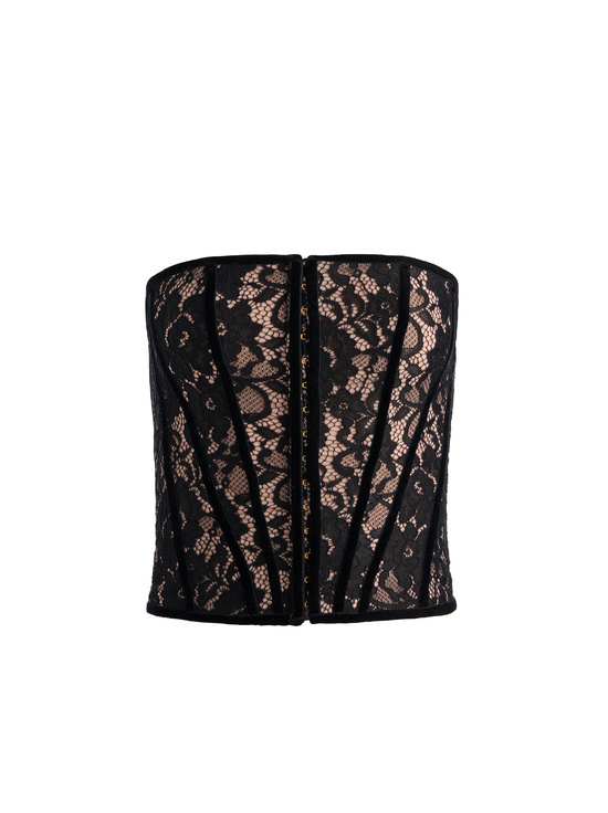 BLACK/ALMOND-COSETTE LACE CORSET