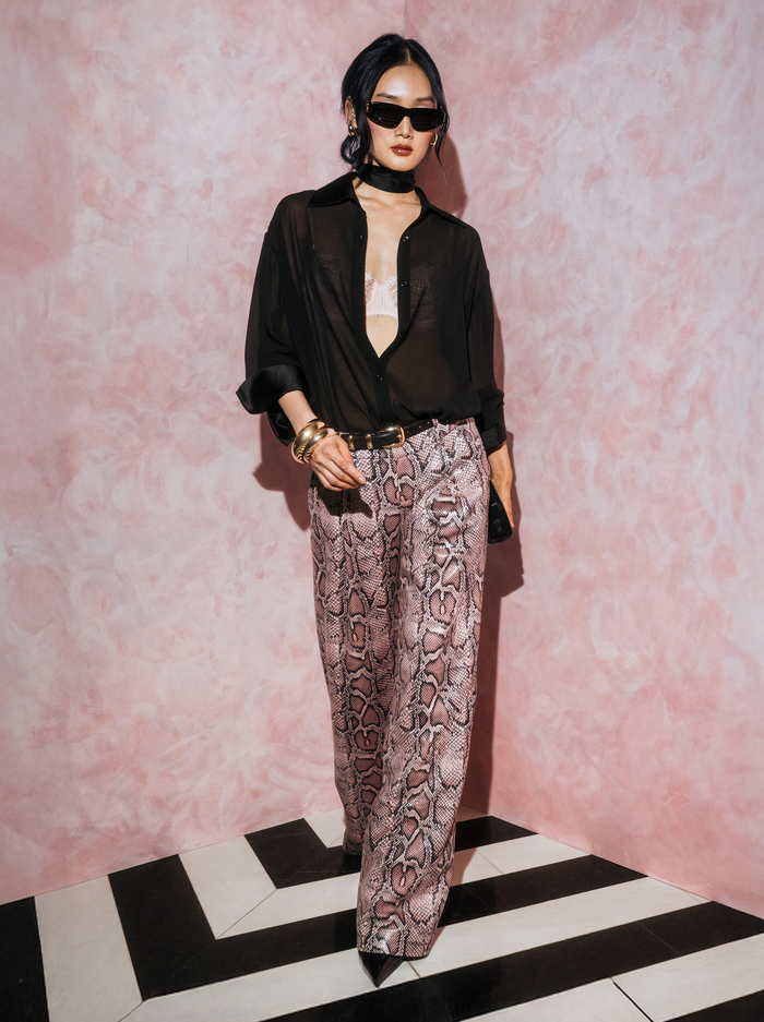 ERIC VEGAN SNAKESKIN PANT - ENGLISH ROSE/BLACK SNAKE image 6 - ALICE + OLIVIA
