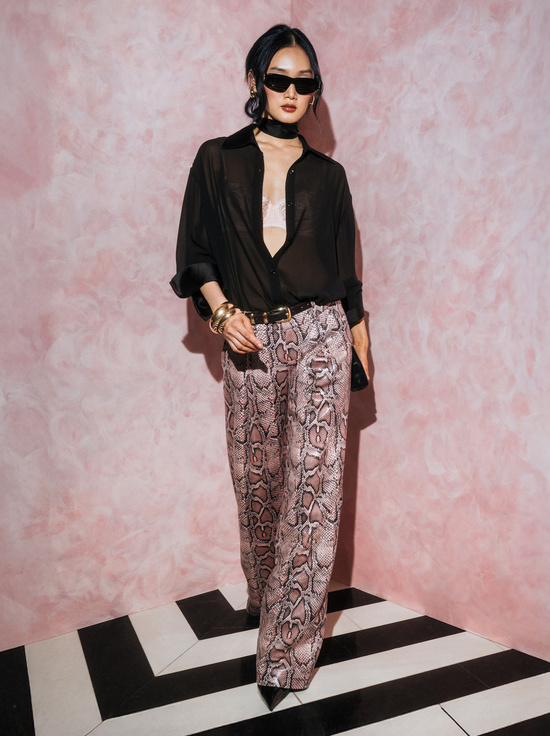 ENGLISH ROSE/BLACK SNAKE-ERIC VEGAN SNAKESKIN PANT