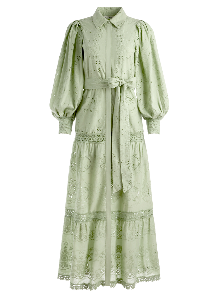 LILLY COLLARED EYELET MIDI DRESS - GREEN TEA image 5 - Alice And Olivia