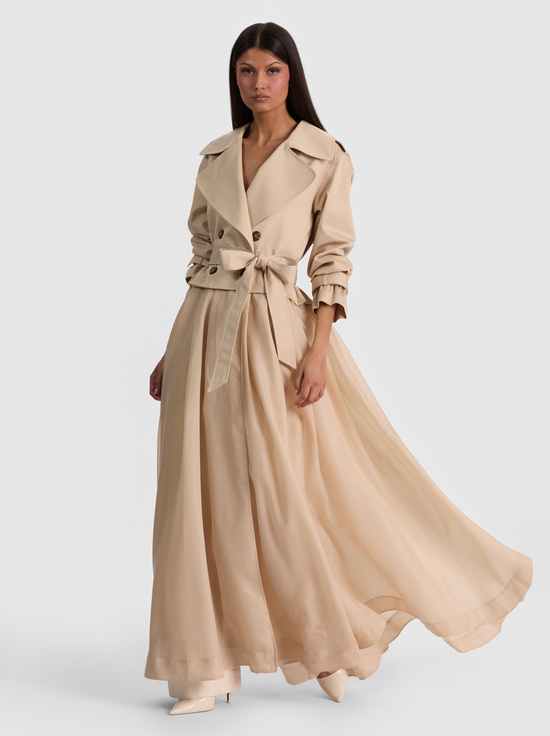 LATTE-NEVADA SHEER COMBO TRENCH COAT