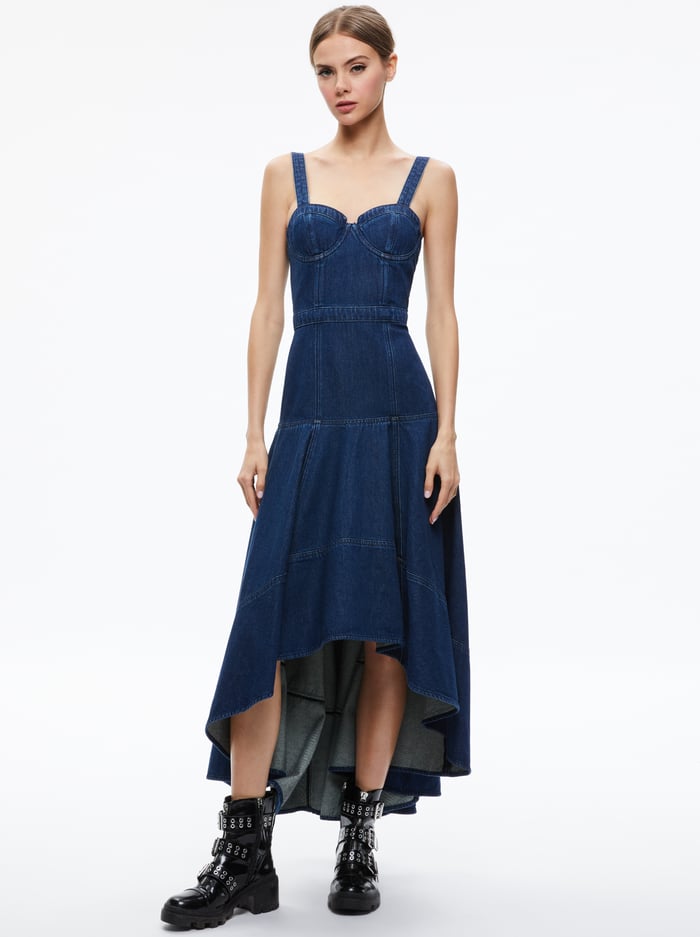 DONELLA DENIM HIGH LOW DRESS - LOVE TRAIN - Alice And Olivia