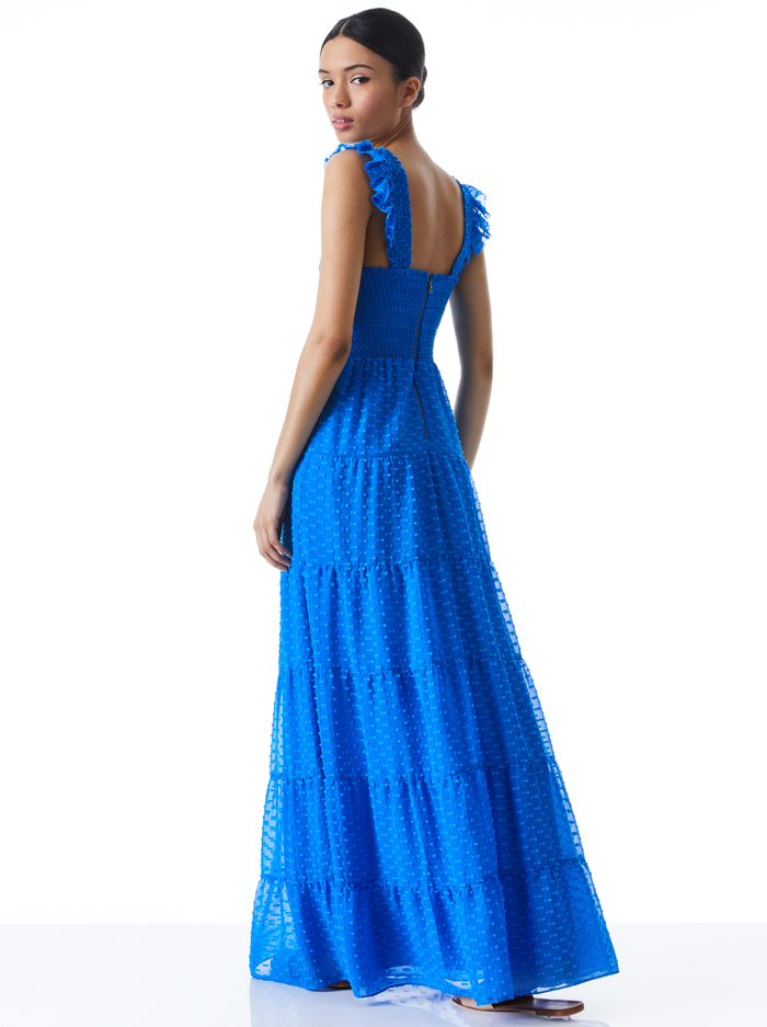 KIZZIE SMOCKED FLUTTER SLEEVE MAXI DRESS - PALACE BLUE image 1 - ALICE + OLIVIA