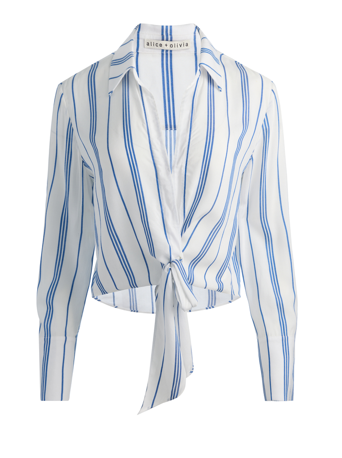 HANNON TIE FRONT BLOUSE - OFF WHITE/BLUE IRIS image 5 - ALICE + OLIVIA