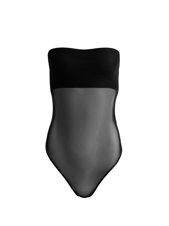 BLACK-BANDEAU STRAPLESS BODYSUIT