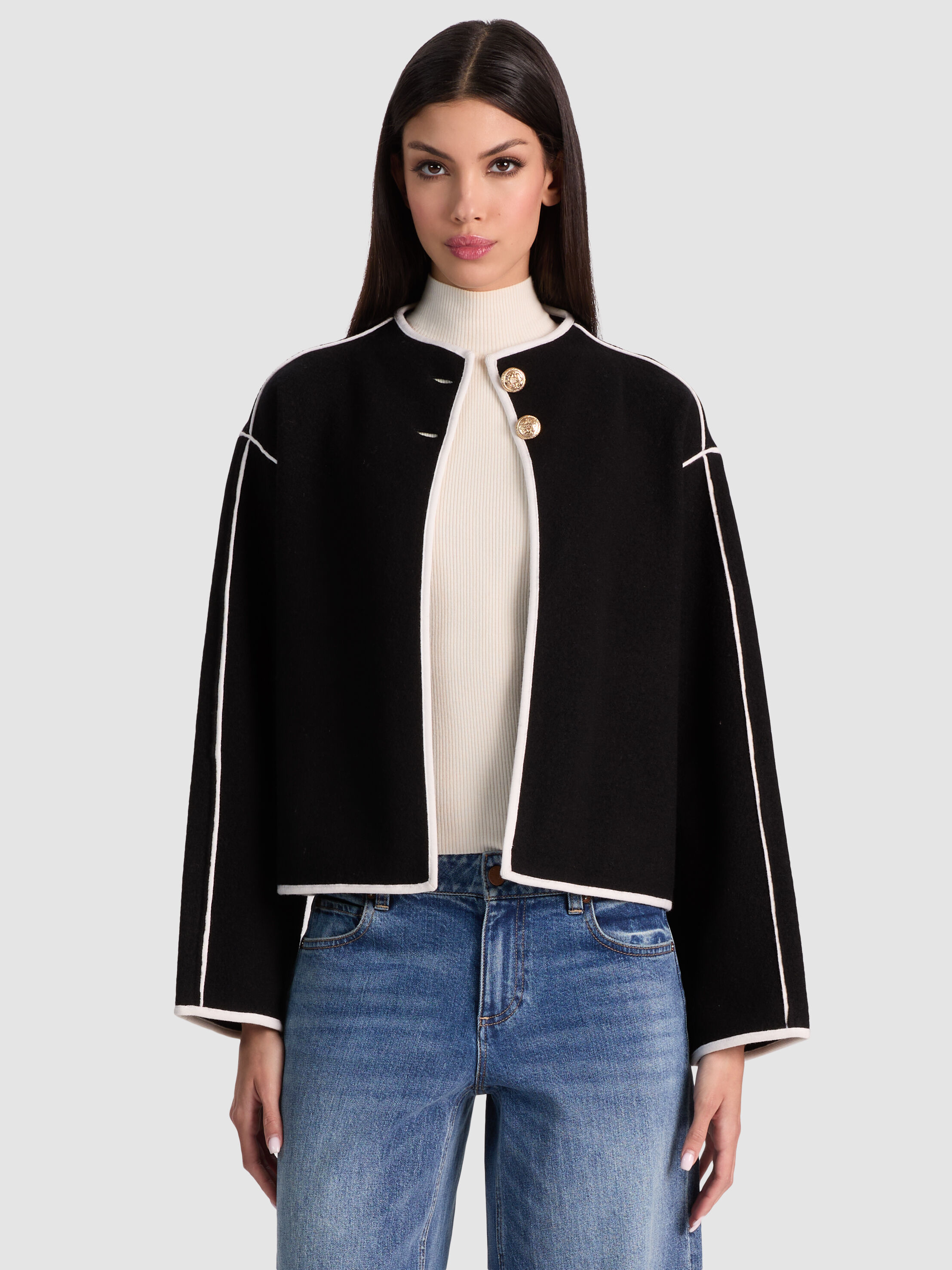 Dollie Embellished Cardigan In Black/soft White | Alice + Olivia