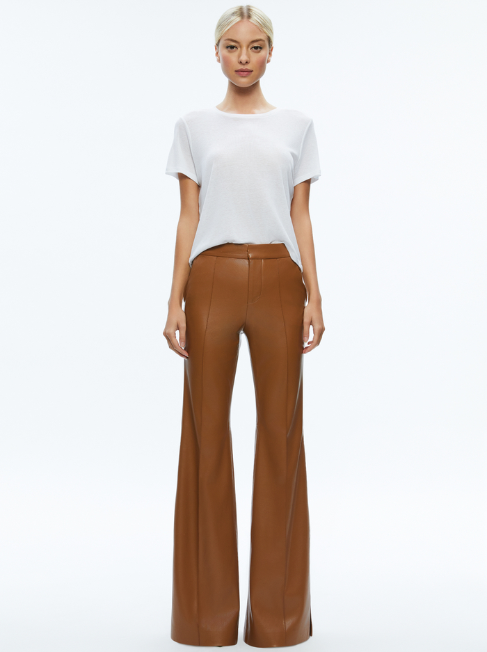 DANETTE VEGAN LEATHER SPLIT HEM TROUSERS - CAMEL image 4 - Alice And Olivia