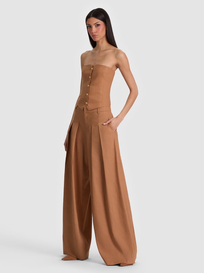 BLAIRE PLEATED LINEN PANT - TAN image 4 - ALICE + OLIVIA