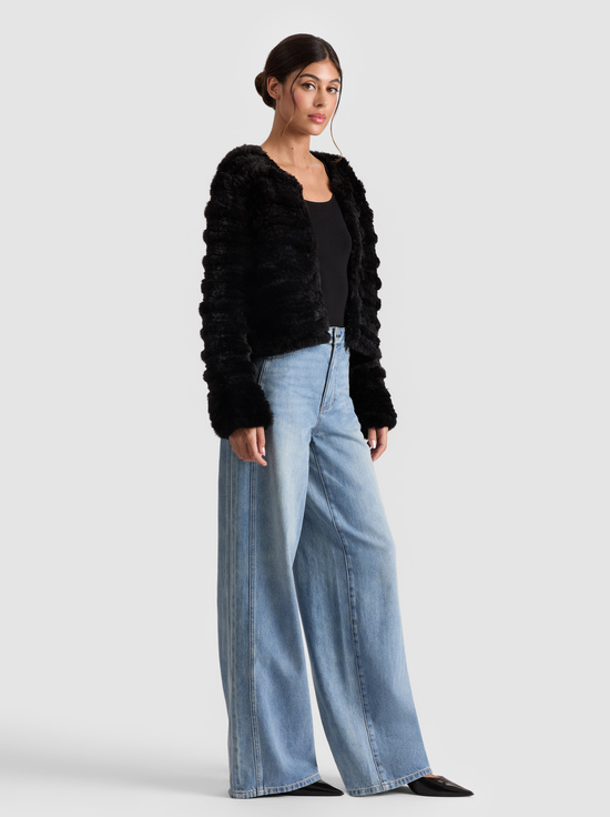 BLACK-FAWN FAUX FUR JACKET