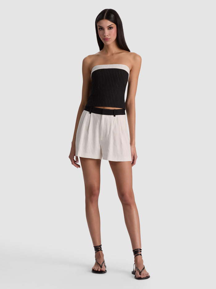 CONRY LINEN COMBO SHORT - OFF WHITE/BLACK PINSTRIPE image 2 - ALICE + OLIVIA