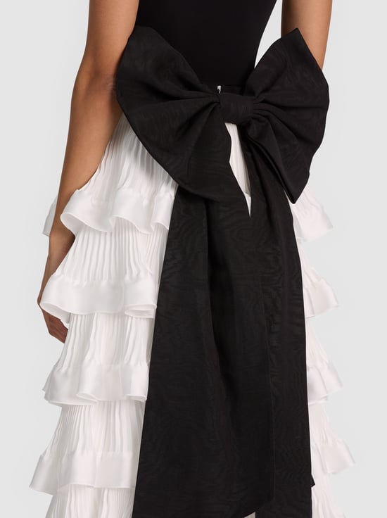 OFF WHITE/BLACK-AVANA BOW BACK TIERED GOWN SKIRT