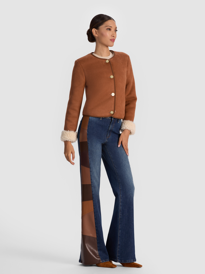 ALMA VEGAN SUEDE TEDDY JACKET - OFF WHITE/CAMEL image 1 - Alice And Olivia
