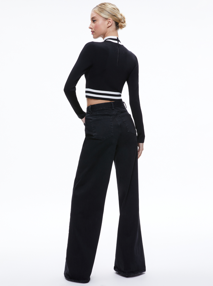 KARIN CROPPED PULLOVER - BLACK/SOFT WHITE image 1 - ALICE + OLIVIA