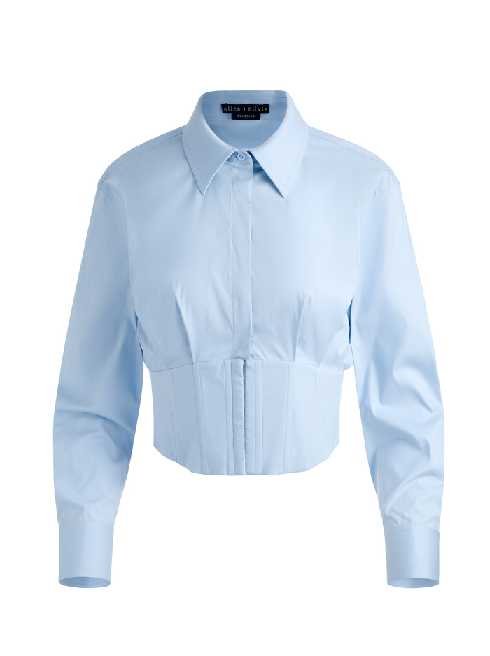 EDIE CORSET BUTTON DOWN - CAROLINA BLUE image 5 - ALICE + OLIVIA