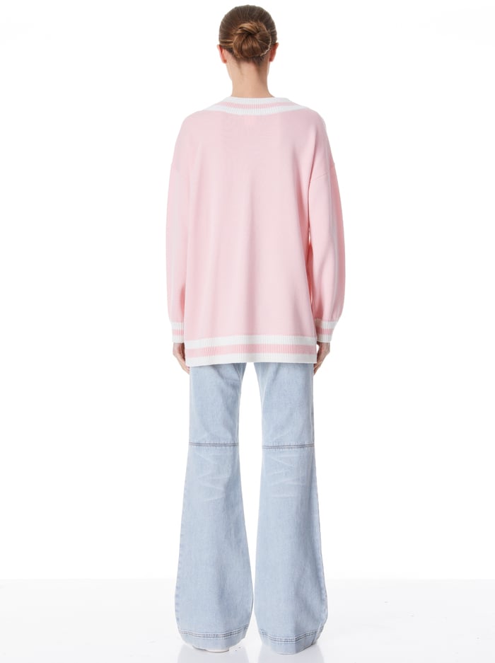 CLEMENT V-NECK VARSITY STRIPE PULLOVER - PETAL/ECRU image 1 - Alice And Olivia