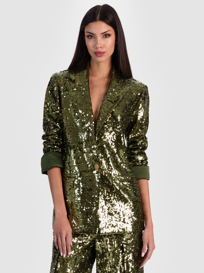 QUINCY SEQUIN BLAZER - DARK OLIVE - Alice And Olivia