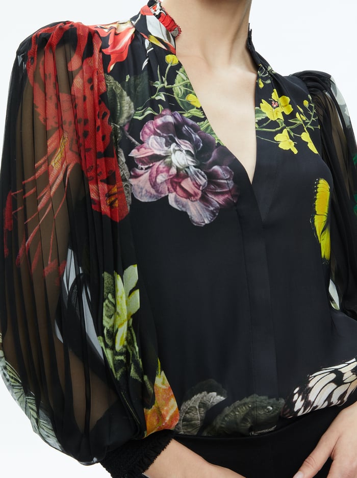 ILAN PLEATED BLOUSON SLEEVE BUTTON FRONT BLOUSE - ESSENTIAL FLORAL image 3 - Alice And Olivia