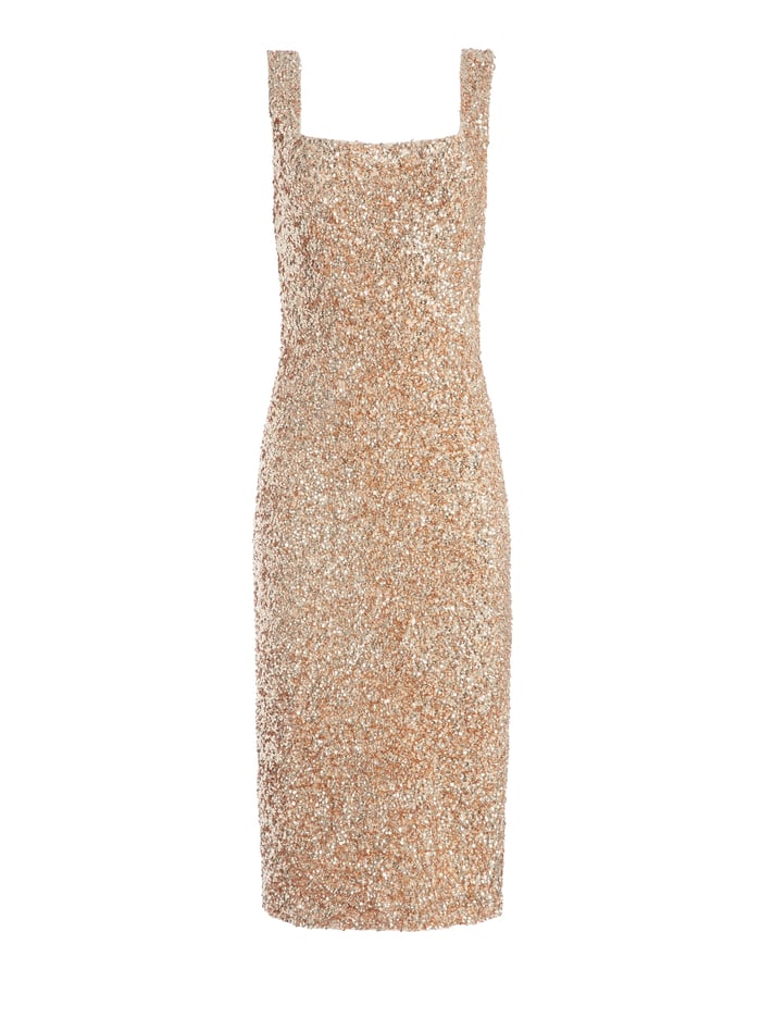 HELEN SEQUIN FITTED MIDI DRESS - PALE GOLD image 5 - Alice And Olivia
