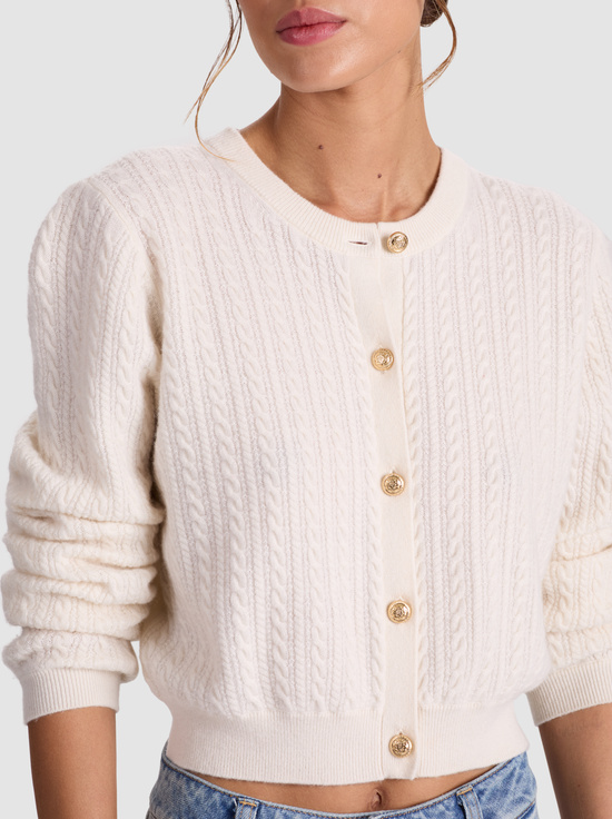 ECRU-DOLLIE CASHMERE CABLEKNIT CARDIGAN