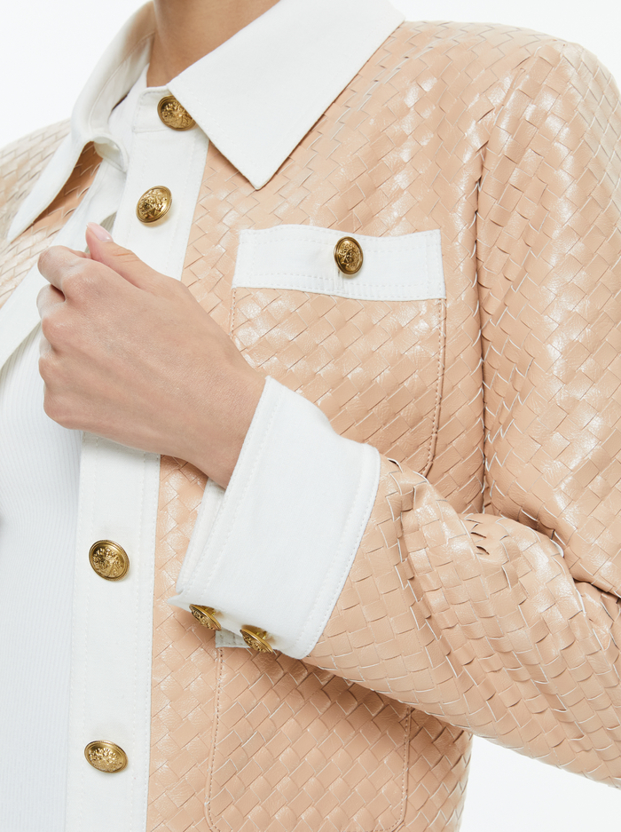 KINLEY WOVEN VEGAN LEATHER JACKET - ALMOND/OFF WHITE image 4 - Alice And Olivia