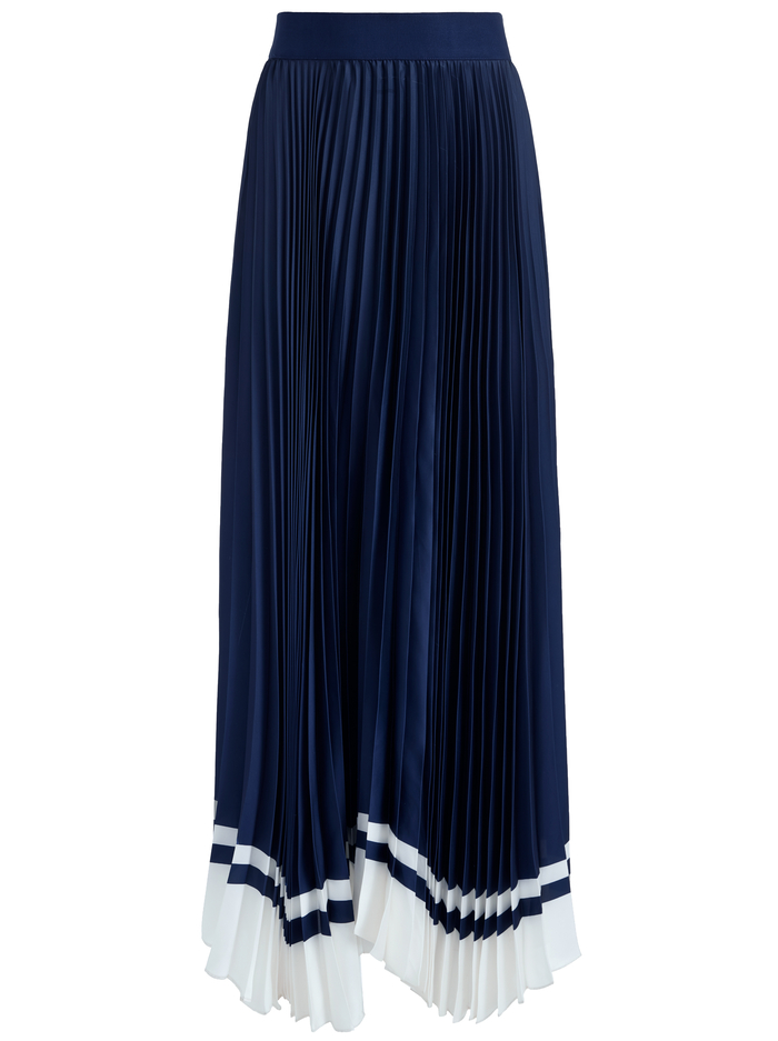 KATZ PLEATED MAXI SKIRT - INDIGO/OFF WHITE image 5 - Alice And Olivia