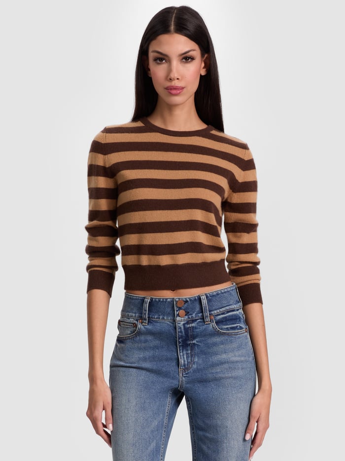CAROLANN CASHMERE SHRUNKEN PULLOVER - DARK CHOCOLATE/PRALINE - ALICE + OLIVIA