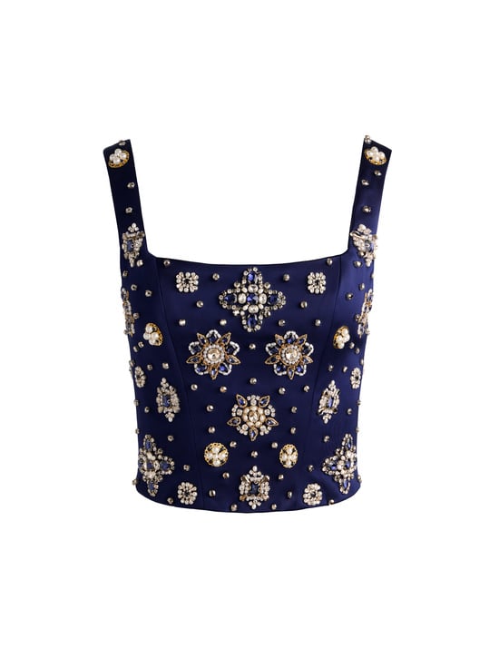 MIDNIGHT BLUE-LILIANNA EMBELLISHED CORSET TOP